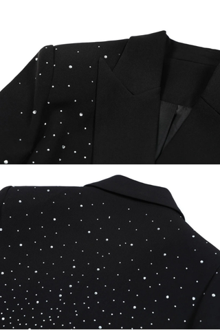 Rhinestone Cropped Blazer – Long Sleeve Tailored Fit