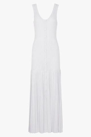 Sleeveless Ribbed Knit Long Dress with Pleated Hem
