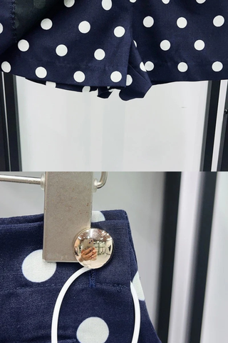 Polka Dot Top & Skort Set – Gold Button Detail, Side Buckle Accent & High-Waisted Skort