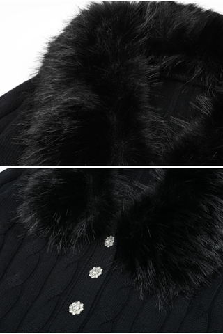 Luxe Knit Fur Collar Set – Cardigan & Wide-Leg Pants