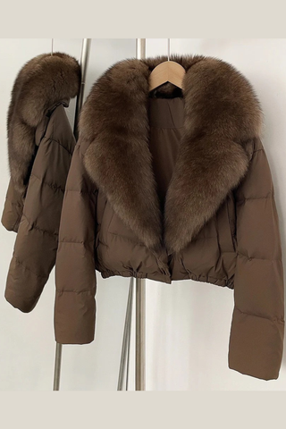 Cropped Puffer Jacket with Faux Fur Collar