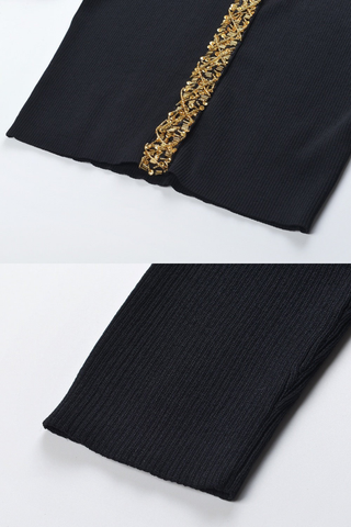 Embellished Collar & Front Long-Sleeve Knit Cardigan