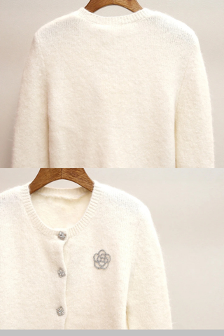 Chic Pearl-Button Fur Cuff Knit Cardigan