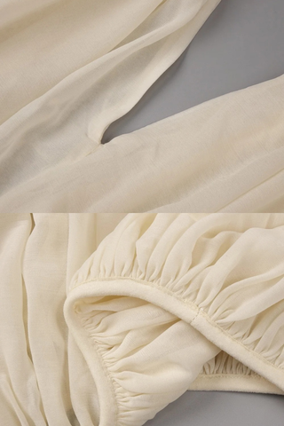 Draped Chiffon V-Neck Asymmetric Top with Batwing Sleeves