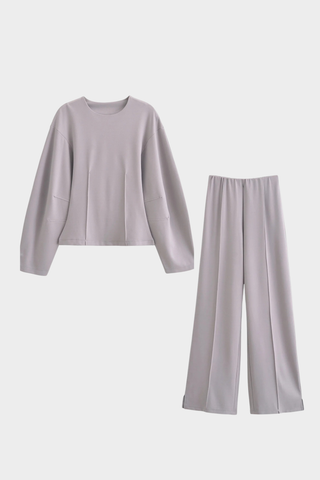 Soft Lounge Relaxed Top & Wide-Leg Pants Set – Lightweight Jersey, Long Sleeve, Minimal Design