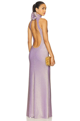 Shimmer High-Neck Open-Back Sleeveless Long Dress
