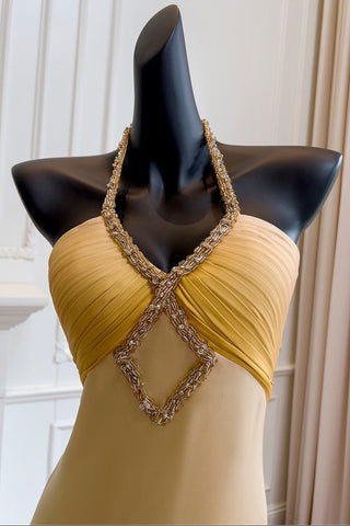 Satin Halter Long Dress with Crystal Detail Sleeveless