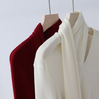 Long Sleeve Knit Top with Attached Scarf Detail and Regular Length