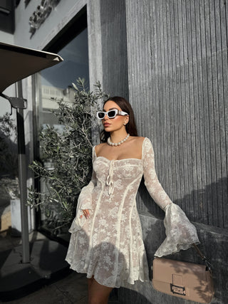 Flare Sleeve Mesh Mini Dress