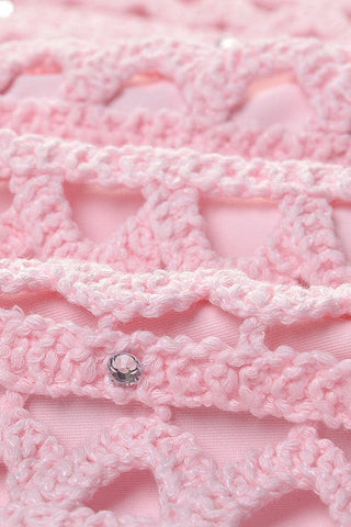 Crystal Embellished Crochet Knit Fit & Flare Mini Dress