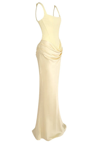 Romantic Sleeveless Corset Long Dress with Draped Waist & Lace-Up Back