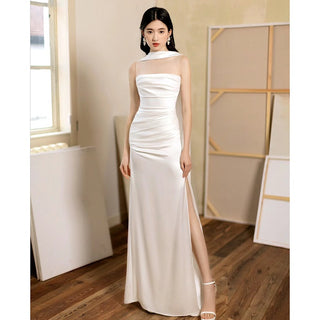Ruched Strapless Long Dress with Detachable Scarf
