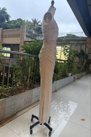 One-Shoulder Shimmer Mesh Long Evening Dress