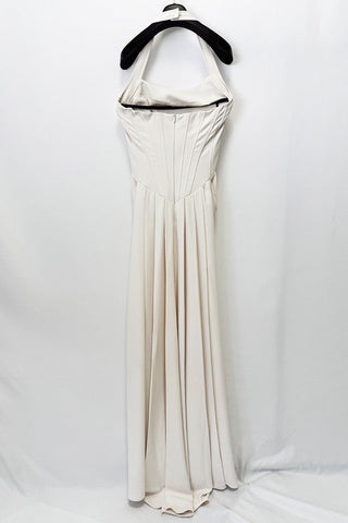 Crystal Embellished Corset Halter Neck Draped Crepe Long Dress