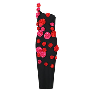Juliet One-Shoulder Bandage Flower Long Dress