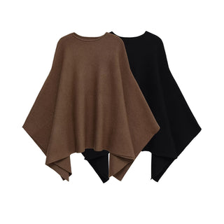 Soft Knit Poncho Top – Asymmetrical Hem Relaxed Fit