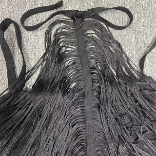 Fringe Halter Neck Bandage Long Evening Dress