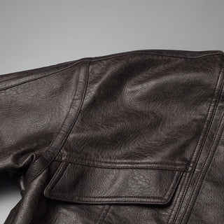 Classic Aviator Leather Jacket with High Neck, Utility Pockets, and Structured Fit