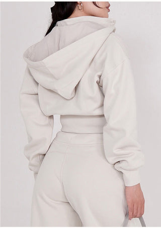 Layered High-Neck Cropped Zip-Up Hoodie