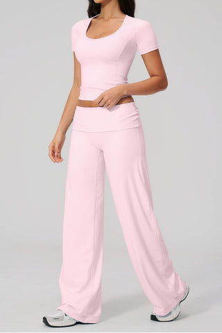 Soft Stretch Activewear Top & Wide Leg Pants Set