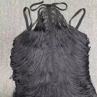 Fringe Halter Neck Bandage Long Evening Dress