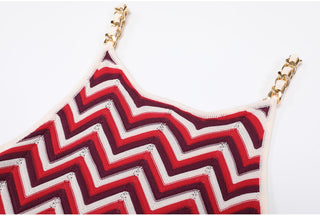 Chevron Knit Chain Strap Sleeveless Long Dress