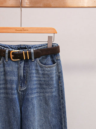 High-Waist Wide Leg Denim Pants with Belt