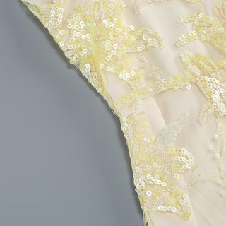 Elegant Strapless Floral Lace Embroidered Long Dress with Sequin Detail