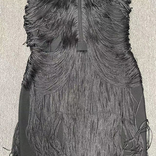 Fringe Halter Neck Bandage Long Evening Dress
