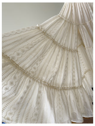 Embroidered Lace Corset Sleeveless Long Dress with Tiered Skirt