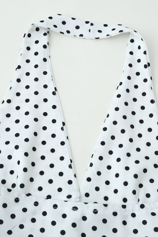 Polka Dot Polyester Halter Neck Sleeveless Top & Flared Pants Set