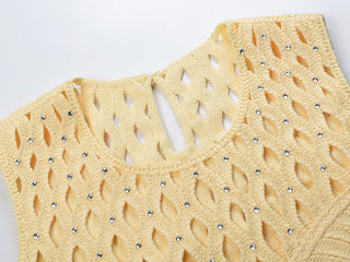 Crystal Embellished Openwork Crochet Sleeveless Top