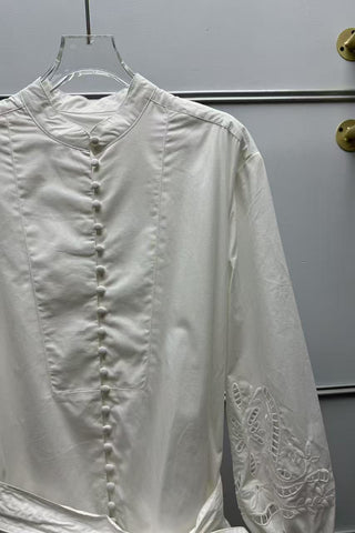 Embroidered Tie-Waist Ruffle Long Sleeve Mini Dress