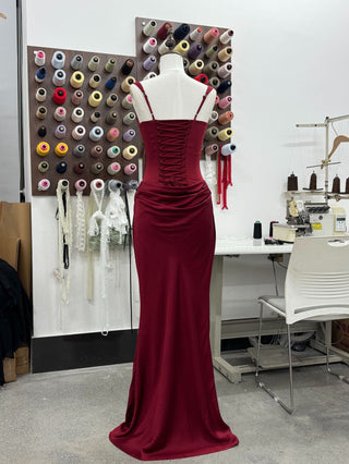 Structured Corset Back Long Dress with Draped Silhouette