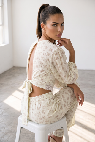 Floral Lace Trim Balloon Sleeve Blouse