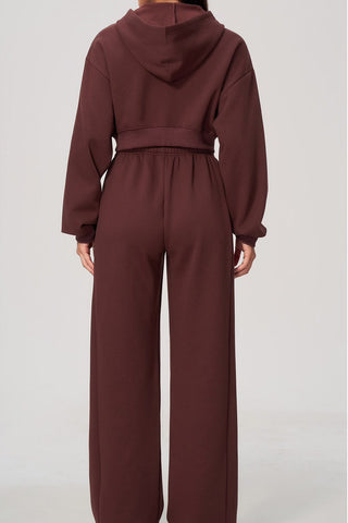Cropped Zip-Up Hoodie & Wide-Leg Sweatpants Set