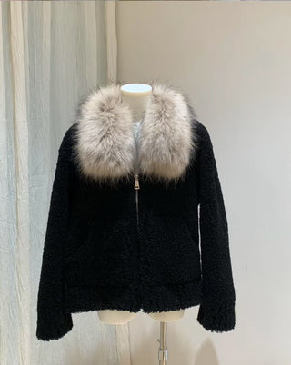 Luxury Teddy Shearling Jacket with Plush Faux Fur Collar – Warm Zip Winter Coat