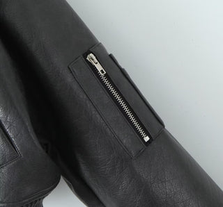 Cropped Faux Leather Bomber Jacket with Zip Detail