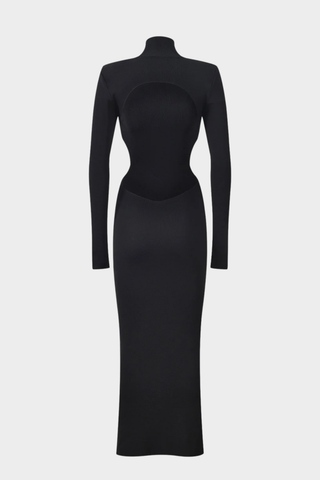 High-Neck Long Sleeve Backless Bodycon Long Dress