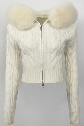 Soft Cable Knit Jacket with Statement Fur Collar