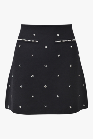 Pearl Accent Knit Two-Piece Set – Sleeveless Crop Top & Mini Skirt