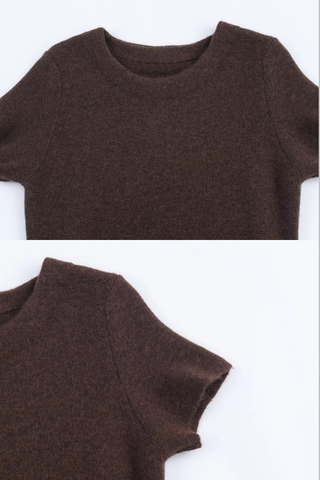 Brown Wool Short Sleeve Mini Dress with Faux Fur Trim