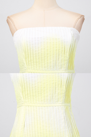 Strapless Pleated Bodice Gradient Long  Dress with Oversized Floral Hem