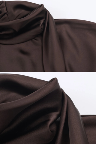 Satin High-Neck Mini Dress with Scarf Tie & Long Sleeves