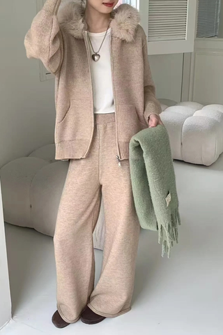 Soft & Cozy Faux Fur Hoodie Knit Set