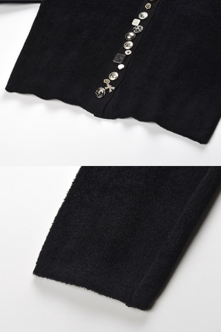 Long Sleeve Knit Cardigan with Round Neck and Decorative Mixed Buttons