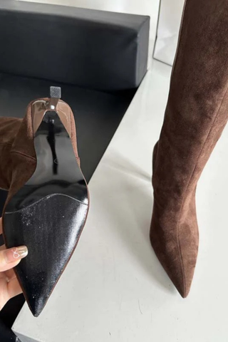 Pointed-Toe Suede Knee-High Stiletto Boots | Slim Fit, High Heel Winter Fashion Boots