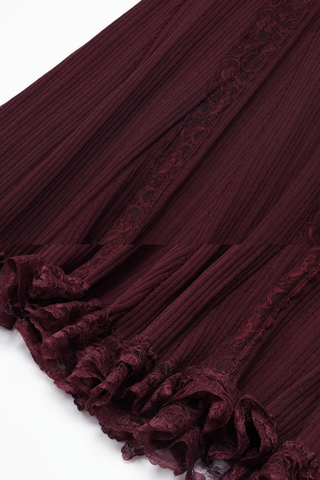 Luxe Ribbed Knit Off-Shoulder Lace Panel Long Dress