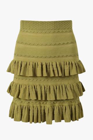 Pearl Button Knit Ruffle Co-Ord Set – Short Sleeve Crop Top & Mini Skirt