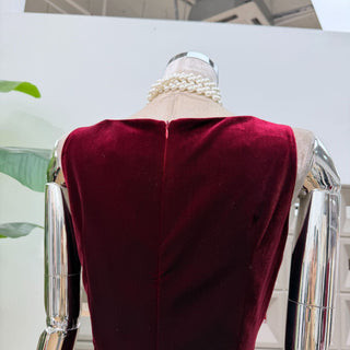 Sleeveless Burgundy Velvet Mini Dress with Bubble Hem Design
